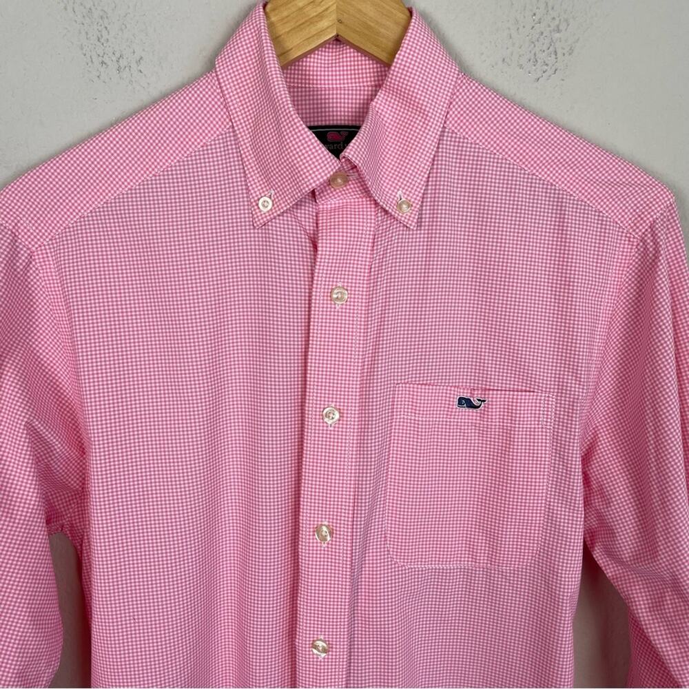 Vineyard Vines Pink Micro Gingham Classic Fit Tucker Shirt Mens XS - Picture 3 of 7